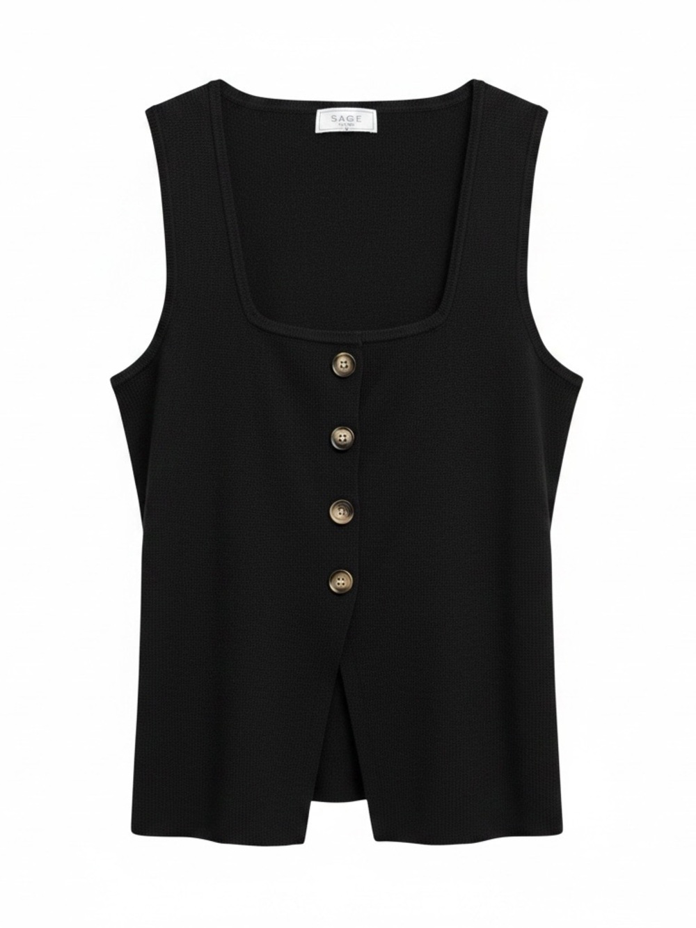 Anthropologie Sage the Label Black Sleeveless Square-Neck Button Vest